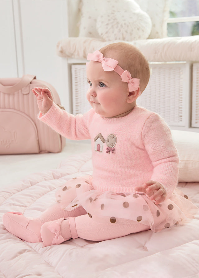 Vestido tricot combinado rosa baby 4/6 meses