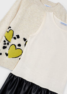 Vestido combinado tricot garbanzo