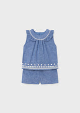 Cargar imagen en el visor de la galería, Conjunto short lino bordado blue
