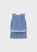 Cargar imagen en el visor de la galería, Conjunto short lino bordado blue
