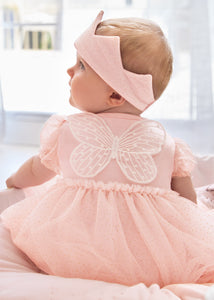 Body vestido + vincha alitas nude 6/9 meses