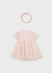 Body vestido + vincha alitas nude 6/9 meses