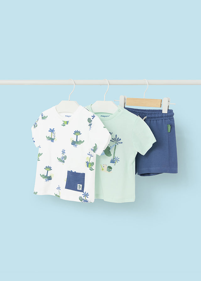 Conjunto short 3 piezas print aqua 24 meses
