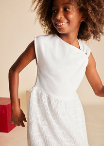Vestido combinado globo Crudo