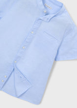 Cargar imagen en el visor de la galería, Camisa lino cuello mao Celeste
