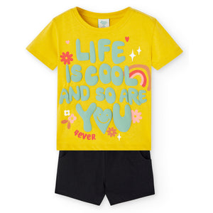 Conjunto short "Life is cool" amarillo