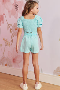 Conjunto short lino turquesa