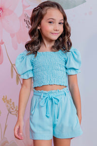 Conjunto short lino turquesa