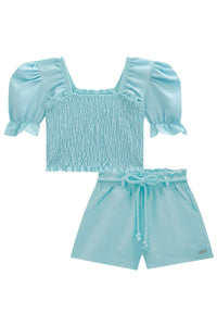 Conjunto short lino turquesa