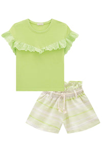 Conjunto short volantes verde lima