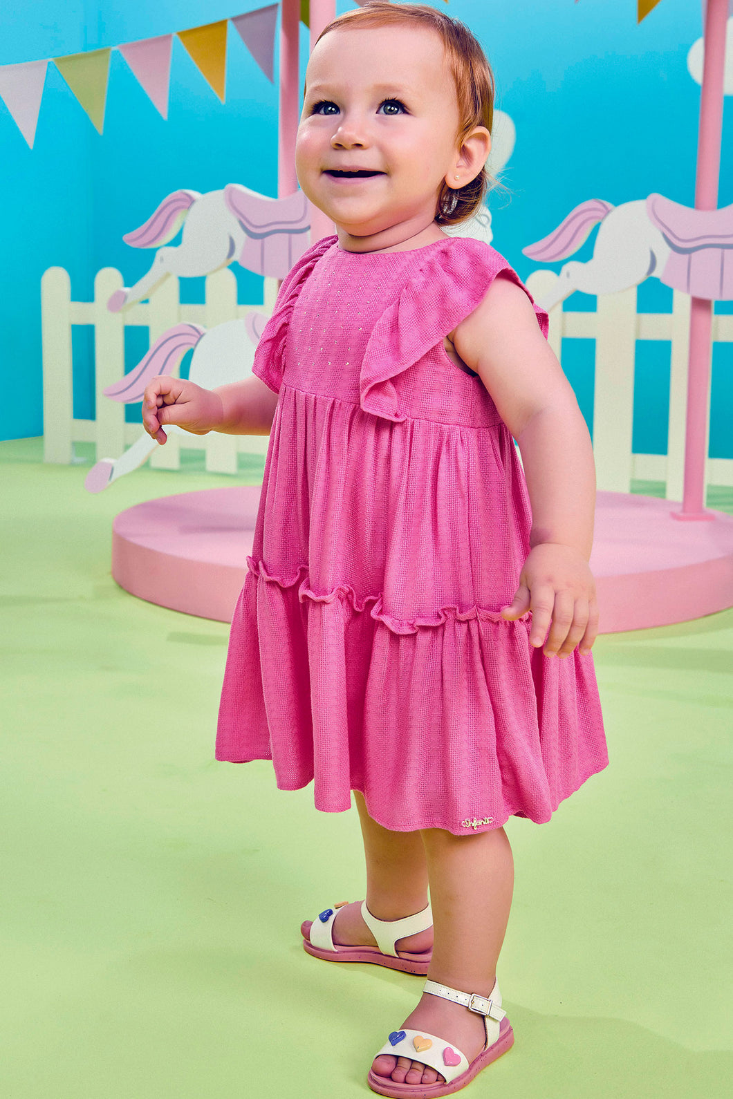 Vestido volados fucsia