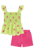 Cargar imagen en el visor de la galería, Conjunto short top flores verdes
