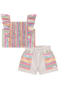 Conjunto short + top volados a rayas