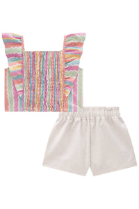 Conjunto short + top volados a rayas