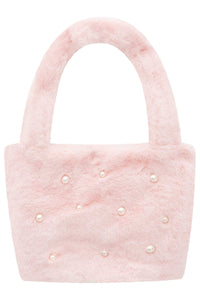 Bolso peluche perlas rosado