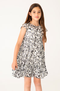 Vestido gasa flores negro