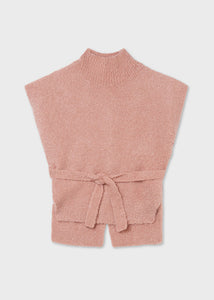 Chaleco tricot con cinturón rosa
