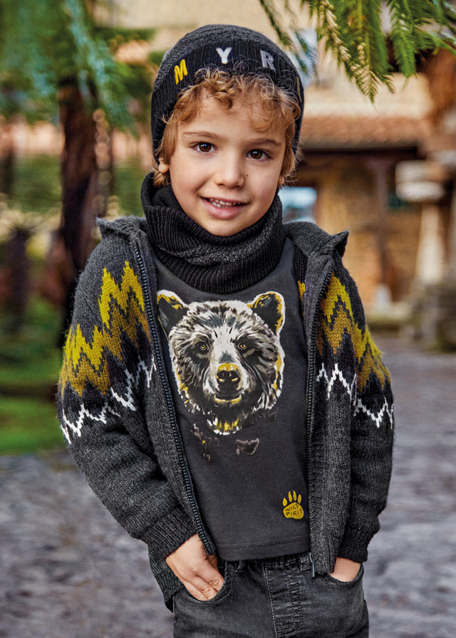 Casaca tricot jacquard fosil