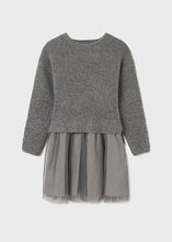 Cargar imagen en el visor de la galería, Vestido combinado tricot y tul gris titanio
