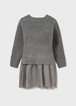 Cargar imagen en el visor de la galería, Vestido combinado tricot y tul gris titanio
