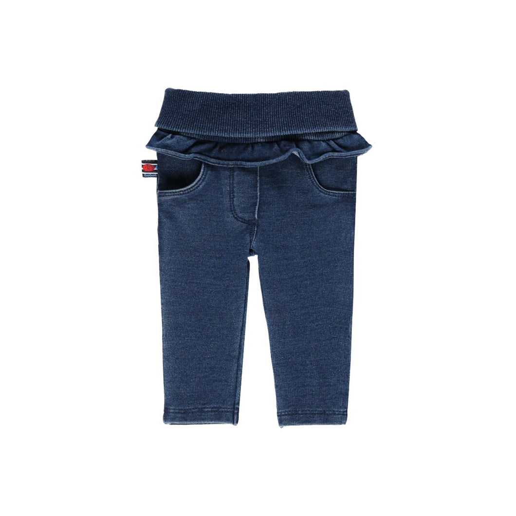 Pantalón felpa denim con volantes