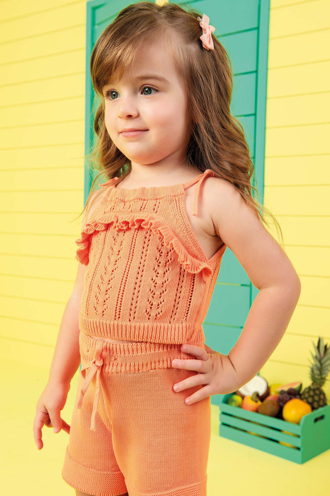 Conjunto short tricot salmón