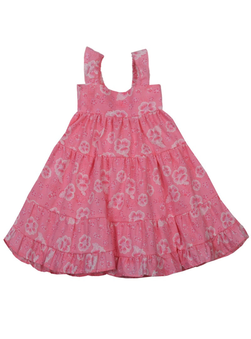 Vestido tiras en poplin estampado rosado