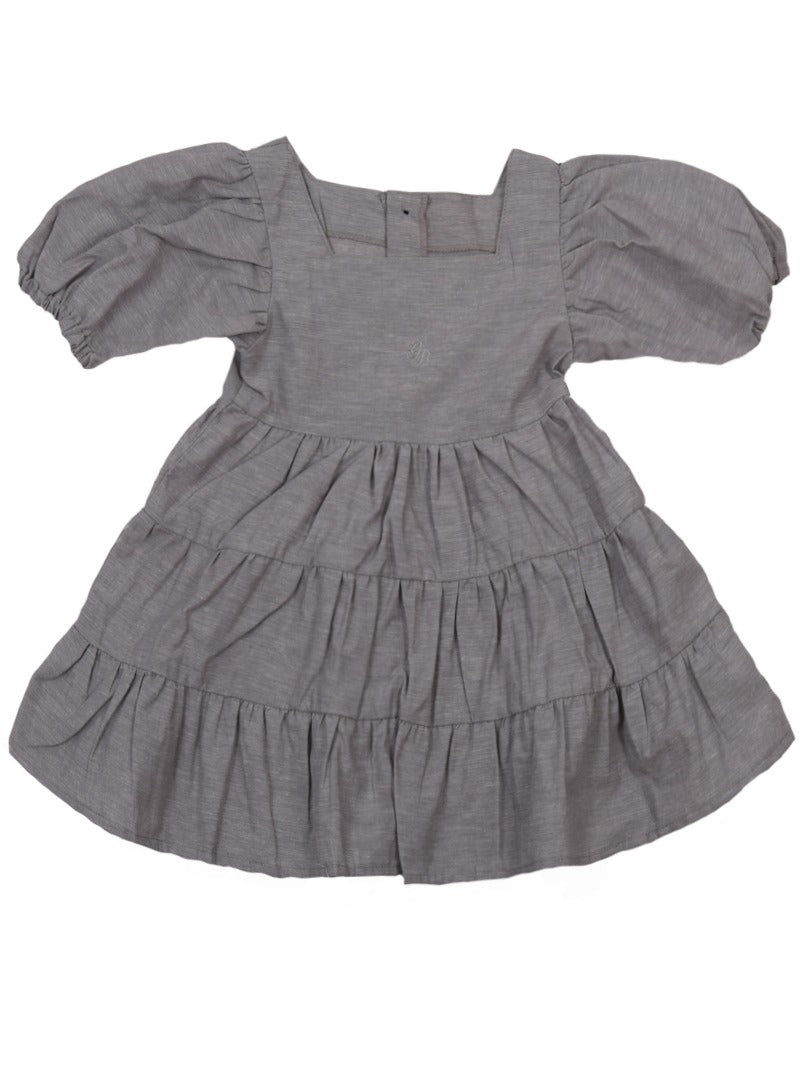 Vestido lino mangas bombachas gris